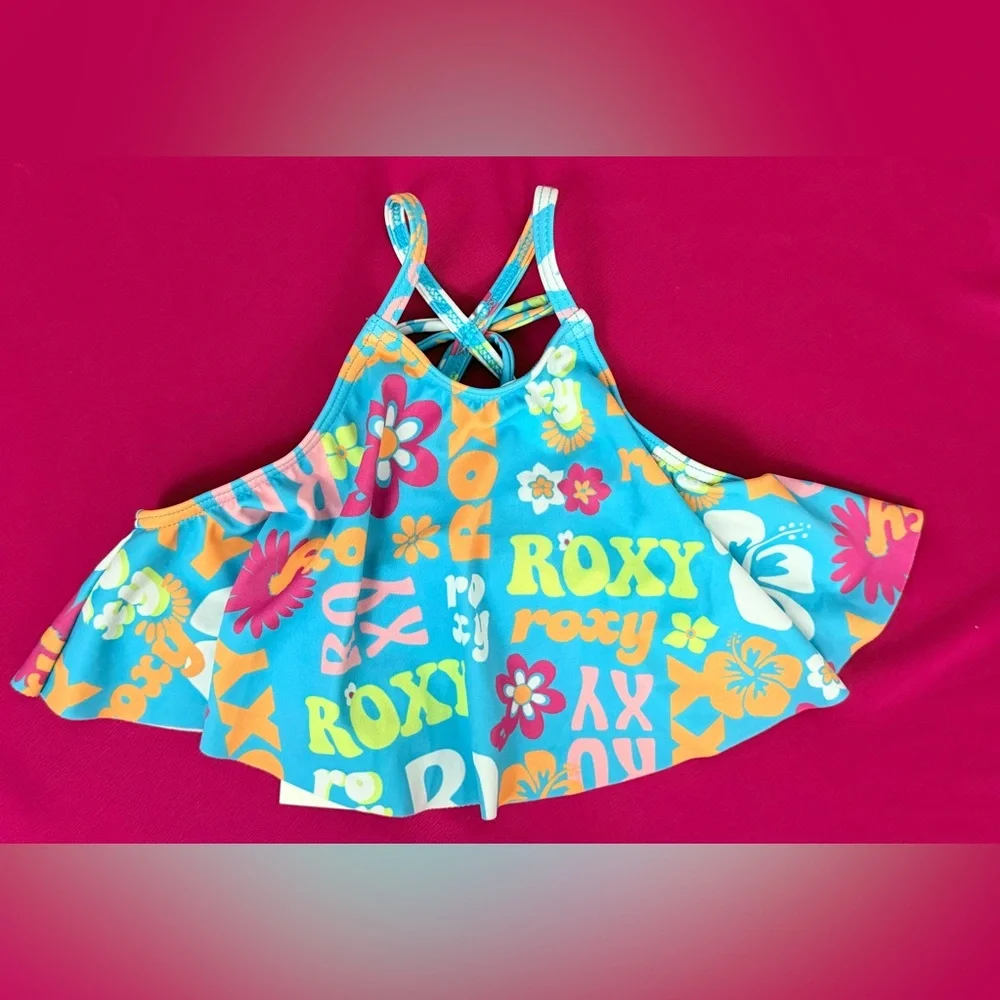 Roxy Girls Razorback Power Flutter Bikini Top Bachelor Button Groovy Size 5 NWT